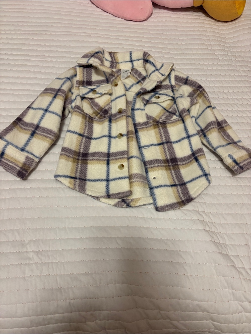 okie dokie Cream Plaid Fleece with Blue, Purple, and Yellow Checks Shacket